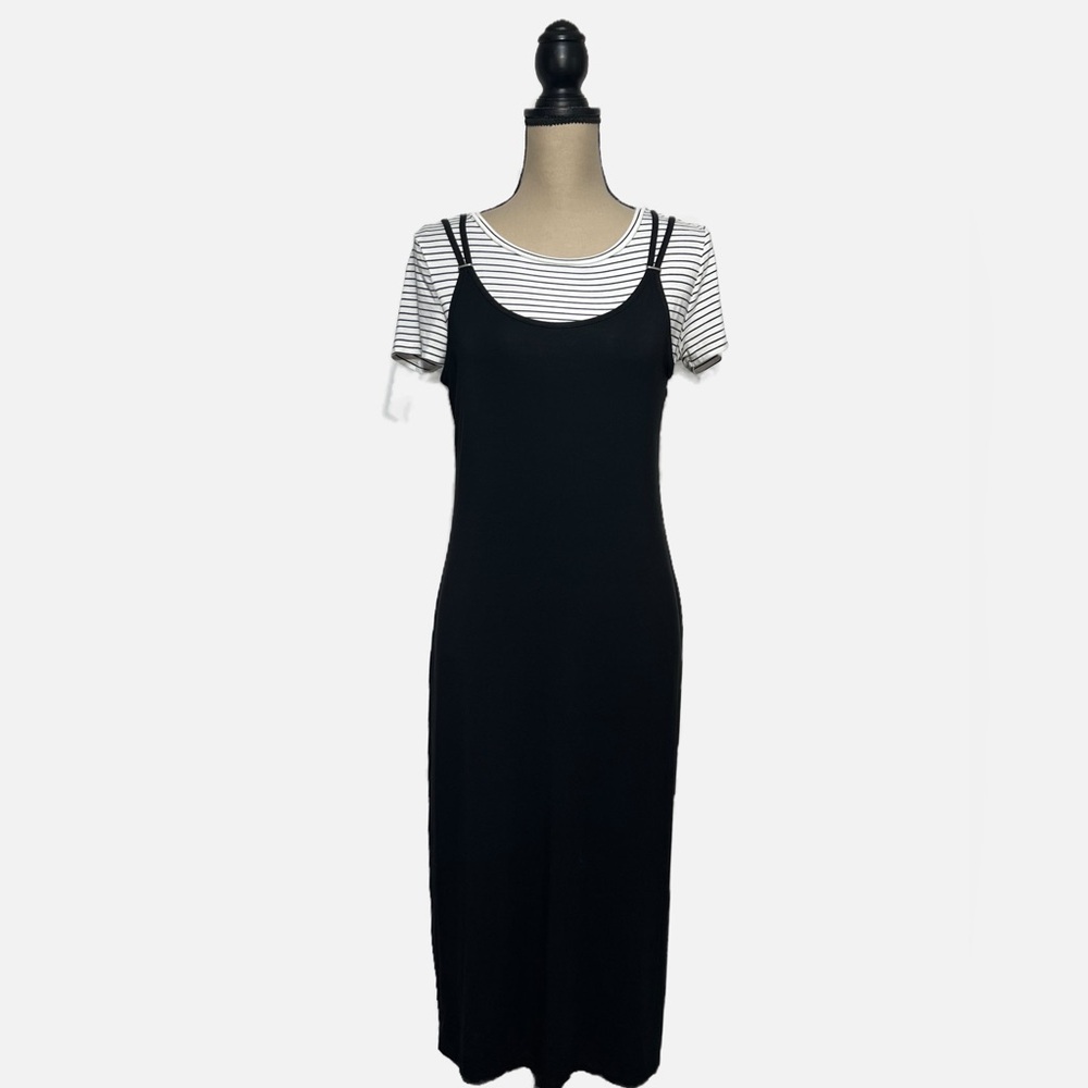 Calvin Klein Layered T Shirt Tank Midi Dress with Side Split Womens size XS